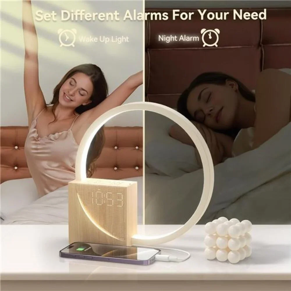 Sunrise alarm clock for heavy sleepers wake up light white noise sleep aid USB